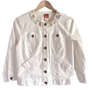 White denim Embellished Hearts of Palm Jacket Sz 10